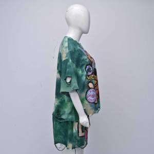 Women's <b>Tie</b> <b>Dye</b> Digital Printed 2-Piece Shorts <b>Set</b> O-Neck Short Sleeve Regular Fit Casual Spring Summer Knitted Polyester - Product Image 3