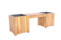 Banc en bois d'acacia en gros avec jardinières, conçu dans un style rustique pour les applications d'extérieur et de jardinage