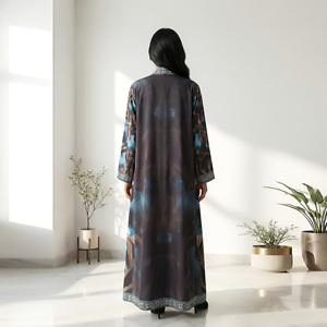 Women's <b>Long</b> Sleeve Solid Crepe Floor Length Flared Hem Modest Abaya ODM Party & Daily Wear Middle East Style - Product Image 3