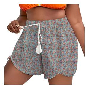 New Wholesale <b>Women</b> Summer Casual Cotton Low Rise Multicolor Hand Block Print Rope Drawstring Waist Wrap Shorts Summer Wear - Product Image 2