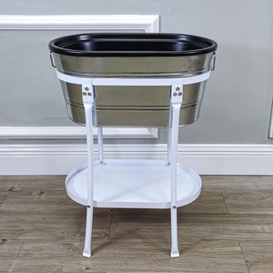 Seau à glace de luxe rustique argenté, station de boissons autoportante en acier inoxydable, support robuste carré, bac à refroidir les boissons pour fêtes - Product Image 2
