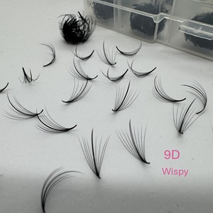Extensions de cils pré-faits en éventail effet wispy 5D/7D/9D, faits à la main, naturels, longs, noir mat, en cheveux synthétiques, personnalisables, vente en gros - Product Image 2