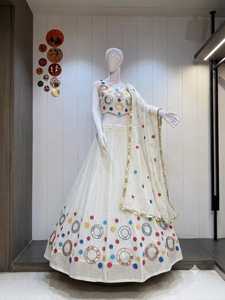 Traditional Indian Pakistani <b>Women</b> <b>Lehenga</b> Choli Embroidered Floor-Length Loose Fit Wedding Wear Cotton Stretchable - Product Image 3
