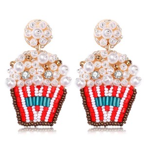 Boucles d'oreilles Huggie en fil de soie doré pour femmes, broderie à motif de fleurs, cadeaux de fêtes de mariage - Product Image 6