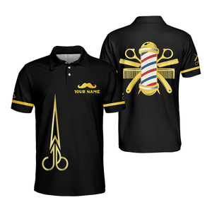 Camisa Polo para Hombre, Negra con Estampado Dorado, Manga Corta, Corte Regular, con Ribete en Contraste, Estilo Casual - Product Image 1