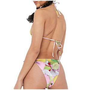 Hot Women's Pink Plaid & <b>Letter</b> Print Halter Neck Two Piece Bikini Set with Eco-Friendly Stretch Fabric - Product Image 2