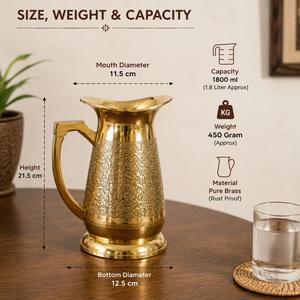 Pichet à eau en laiton artisanal de luxe, carafe en laiton gravée pour la décoration de la maison, service de table pour hôtel et restaurant, article cadeau - Product Image 5