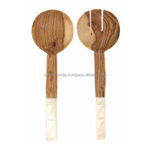 Ensemble de couverts à salade en bois classique, cuillère et fourchette, 11 pouces, finition lisse, ustensiles de cuisine, passe au lave-vaisselle, passe au four, boîte personnalisée - Product Image 1