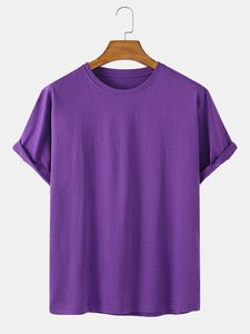 T-shirt violet pour homme, col rond, manches courtes, coupe classique, en coton uni, décontracté, pour tous les jours - Product Image 3