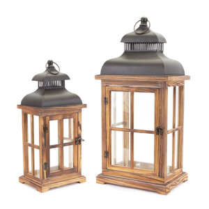 Lanternes en bois, lot de 3, lanterne à pilier carrée à étages, verre transparent, décoration rustique de style farmhouse pour mariage - Product Image 4