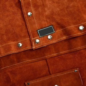 Tablier de soudeur en cuir de vachette pleine fleur avec manches en polyester, résistant aux flammes, grande taille, pour travaux lourds - Product Image 4