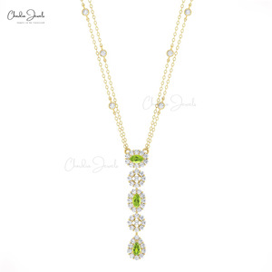 Collier artisanal en or véritable 14 carats avec péridot multi-pierres de 0,63 ct serti à griffes et diamants G-H, bijoux de mariée en gros - Product Image 4