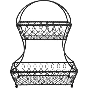 Double Tier Metal <b>Storage</b> Basket Round Black Wire Basket Stand for Kitchen Sundries Display Decorative <b>Storage</b> Basket - Product Image 5