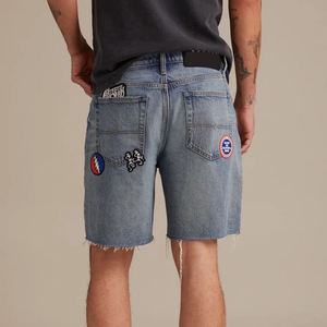 Pantalones Cortos de Mezclilla para Hombre, Lavado a la Piedra, Pierna Recta, Cintura Media, Estilo Casual de Verano, con Borde sin Rematar y Bolsillos Bordados - Product Image 4
