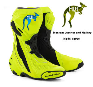 Bottes de moto en cuir pour hommes, design unique et tendance, qualité supérieure, doublure en mesh respirant, style course, ventilées, blanches - Product Image 5