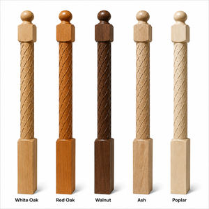 Poteau d'escalier EFS Wood Stair Newel Post 48 pouces en bois massif sculpté, design traditionnel pour escalier - Product Image 4