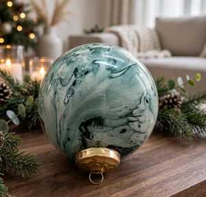 Adorno Navideño de Cristal Marmoleado Hecho a Mano, Bola Redonda Colgante para Árbol, Decoración Personalizada para el Hogar, en Caja - Product Image 1