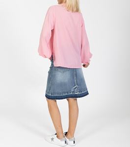 Blusa Sexy para Mujer, Cuello Alto, Manga Raglán, Botones, Puños Elásticos, Transpirable, Antiarrugas, Ecológica, Casual, Verano, Rosa - Product Image 3