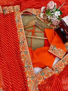 Indian Bollywood Best Selling Glamorous Georgette Fancy Ethnic Wear Look <b>Saree</b> Most Trendy Export Sexy <b>Blouse</b> Hand Drawn Party - Product Image 1