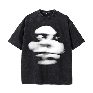 Camiseta Personalizada Vintage para Hombre, Cuello Redondo, Manga Corta, Diseño Estampado con Pedrería, Algodón Grueso de 230g, Corte Holgado, Ribete en Contraste - Product Image 1