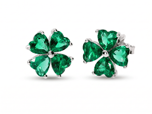 Lab Grown <b>Emerald</b> 14K White Gold Four Leaf Clover Flower <b>Stud</b> Earrings Women Bridal Fine Jewelry - Product Image 1