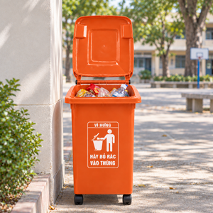 60L Rolling Waste <b>Bin</b> Flip Lid <b>Plastic</b> <b>Dust</b> <b>Bin</b> Water Resistant Rectangle Trash Can for Campus Playground School Yard - Product Image 1