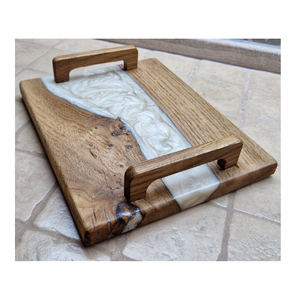Luxury Wood and Resin Tray Inlay for Coffee Table <b>Breakfast</b> and Snacks Rustic Wooden and Resin Serving Tray at cheap price - Product Image 5