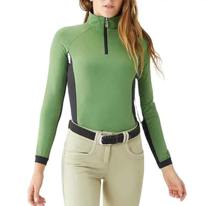 Camiseta de equitación para mujer al por mayor, capa base elástica en cuatro direcciones, antibacteriana, de spandex y poliéster, ajuste ceñido - Product Image 1