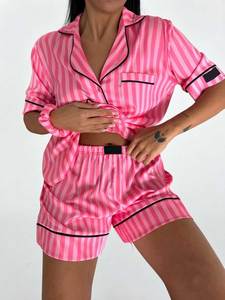 Conjunto de Pijama de Seda 100% para Mujer, Manga Larga, Cierre de Botones, Color Sólido, Cuello Camisero, Cintura Media, Largo Completo, Estilo Clásico - Product Image 2