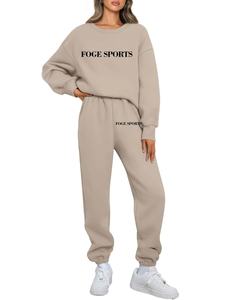 Ensemble survêtement pour femme, décontracté, en coton biologique personnalisé, pantalon de jogging court, sweat-shirt à manches longues, anti-boulochage, broderie - Product Image 4
