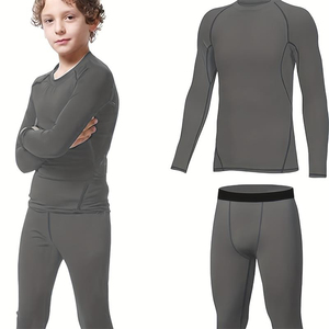 Conjunto de compresión para niños, manga larga, de secado rápido, licra y poliéster, top de manga larga y pantalones sin costuras, ropa deportiva para niños - Product Image 1