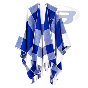 Zeta Phi Beta ZPB Sorority – Cape châle à carreaux blancs et bleus pour femme, cardigan décontracté 100 % acrylique, chaud pour l'hiver, écharpe à porter au quotidien - Product Image 1