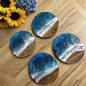 Handmade Modern Round Resin & Wood <b>Coaster</b> Set Natural Wooden <b>Drink</b> <b>Coasters</b> Epoxy Art Table Decor Housewarming Gift Collection - Product Image 1