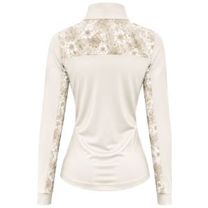Manufacturer <b>White</b> Women <b>Quarter</b> <b>Zip</b> Activewear Pullover Shirt Floral Sleeve Detail Long Sleeve Outdoor Fitness Training Apparel - Product Image 2