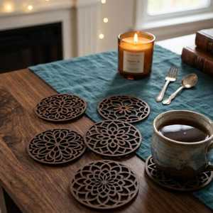Wooden Mandala Coated <b>Coasters</b>, Wood Beverage Holders, <b>Drink</b> <b>Coaster</b> Sets, Tabletop Home Decor, Abstract <b>Coaster</b> Sets - Product Image 6