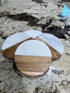 Marble Wood <b>Coasters</b> Round Reusable <b>Drink</b> <b>Coasters</b> with Handle Modern Table Mat for Home Office - Product Image 3