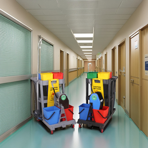 Carrito de Limpieza Industrial Abierto de Plástico Verde KC con 1 Estante y 4 Ruedas, Capacidad de 300 lb, Marco de PPCP para Uso en Interiores - Product Image 6