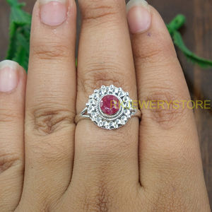 Anillo de Plata de Ley 925 con Rubí Rosa Natural, Diseño Hecho a Mano con Cuentas, Anillo Elegante para Mujer, Regalo de Navidad para Novia - Product Image 2