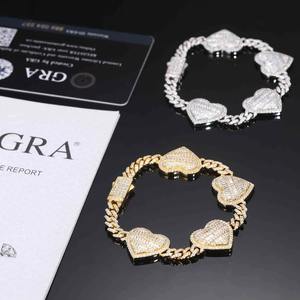 Fashionable Charm Luxury <b>Solid</b> <b>Silver</b> Baguette Heart Cuban Link <b>Bracelet</b> Vvs Clarity Moissanite Diamond <b>Bracelet</b> - Product Image 4