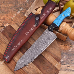 มีดเชฟเหล็กดามัสกัสขนาด 8 นิ้ว ผลิตตามสั่ง ด้ามจับสีเทอร์ควอยซ์ ตีขึ้นรูปด้วยมือ ใช้งานได้ทั้งสองมือ ออกแบบตามหลักสรีรศาสตร์ ทนทาน เป็นมิตรกับสิ่งแวดล้อม - Product Image 6