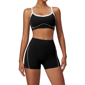 Vente en gros 2025 vêtements de yoga de sport de haute qualité tissu spandex rose tenue personnalisée pantalons évasés Shorts Fitness femmes ensembles de yoga - Product Image 1