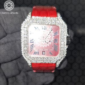 Charm Jewels Luxury Women's Stainless Steel <b>Watch</b> Square Case Analog Quartz Red Leather Band Buckle 18mm - Product Image 3