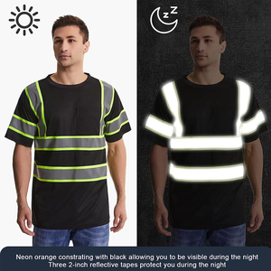 เสื้อยืดสะท้อนแสงแห้งเร็วแบบมีแถบสะท้อนแสงและกระเป๋าเสื้อแขนสั้นตาข่ายแบบมองเห็นได้ชัดเจน - Product Image 3