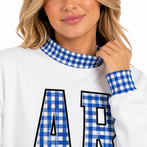 Sudadera de cuello simulado de felpa gruesa de gran tamaño de Arkansas con letras AR de guinga y ribetes - Product Image 5