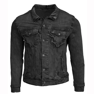 New Style Men's Dark <b>Denim</b> <b>Jacket</b> Regular Fit Button Fly Solid Color Casual Autumn Cotton Washable Topstitch - Product Image 4