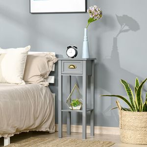 Tavolino alto 2 livelli grigio con ripiano inferiore del cassetto comodino con accento stretto per risparmiare spazio per camera da letto e soggiorno - Product Image 2