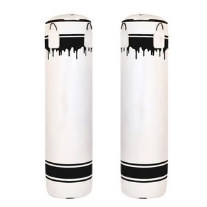 Sac de frappe sur pied blanc avec motif goutte de pluie noir en tissu Oxford durable, rempli de sable, fermeture éclair, pour entraînement de boxe adulte - Product Image 1