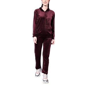 <b>Women's</b> Eco-Friendly <b>Velour</b> Fleece <b>Tracksuit</b> Two Piece Sweatsuit Hooded Pullover Jogger Set Casual Winter Wear - Product Image 1