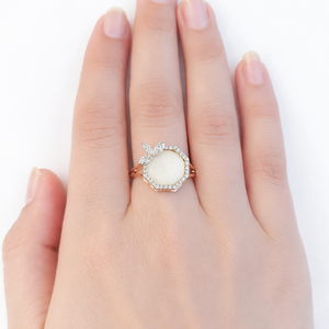 14K Rose Gold <b>Opal</b> Diamond Halo <b>Ring</b> for Women Elegant Leaf Design Wedding Party Gift Fine Jewelry High Polish Finish - Product Image 4