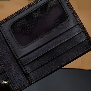 Saffiano Texture Men <b>Wallet</b> Dark Brown Leather Bifold Zipper Pocket Mesh ID Window Geometric Card Slot Classic <b>Cash</b> Compartment - Product Image 4